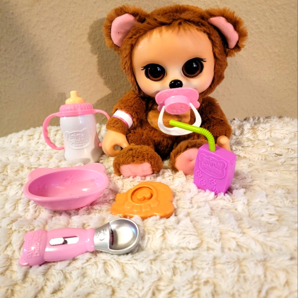Jakks Pacific Animal Babies Nursery Baby Brown Bear Plush Doll Vinyl Face 11"